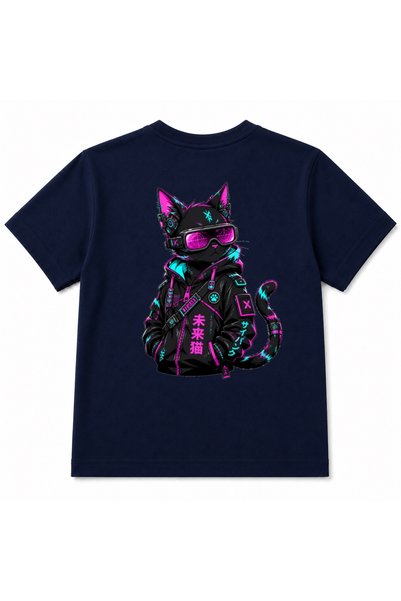 Rabona Fashion Neon Neko Cyberpunk Kitten Japanese Anime Techwear Front & Bac...