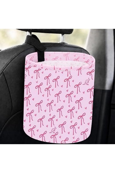 GENERAL Pink Bow Car Trash Can Waterproof Hanging Garbage Bag for Back Seat