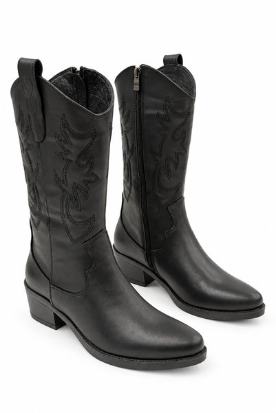 Venüs Women's Genuine Leather Black Western Casual Boots Vs52