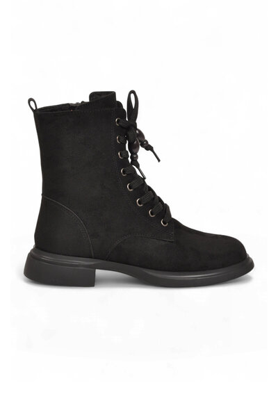 AYAKMOD Women's Lace-Up Zippered Black Suede Boots with Accessories Stylish C...