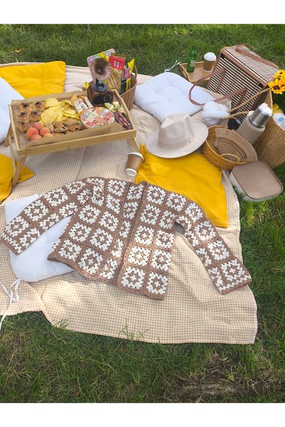 hobilanka Cardigan cu motiv pătrat tricotat manual pentru femei - Cardigan tricotat manual pentru mame, Granny Square
