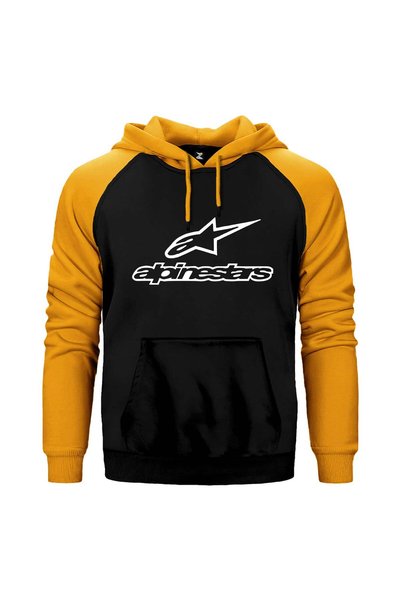CrowsGate سويت شيرت بقلنسوة بشعار Alpinestars باللون الأصفر وذو أكمام راجلان ...
