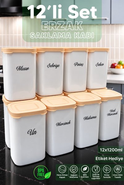 naturelove 12'li Etiketli Kare Erzak Saklama Kabı Seti - Hava Almaz Kapaklı U...
