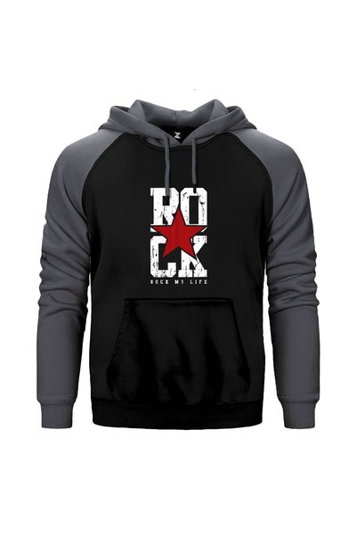 CrowsGate Rock My Life Gray Double Color Raglan Sleeve Hooded Sweatshirt