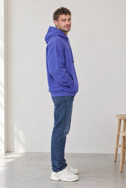 Pepeross Men's Oversize Hooded Basic Sweatshirt with Kangaroo Pocket Purple