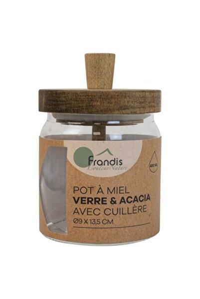 FRANDIS Borcan pentru miere, din sticla borosilicata, cu capac etans si lingurita lemn acacia, 450 ml Frandis, Ø 9 x H 13, 5 cm