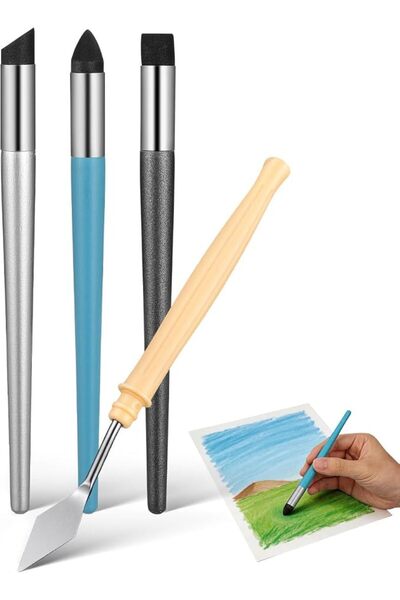 TERRIFI Oil Pastel Blending Tools, Sponge Pen with Scraper and Soft Ball Brus...