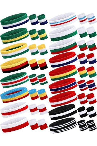 Coume 17 Pack Striped Sweatband Set Sports Headband Wristband Set Polyester C...