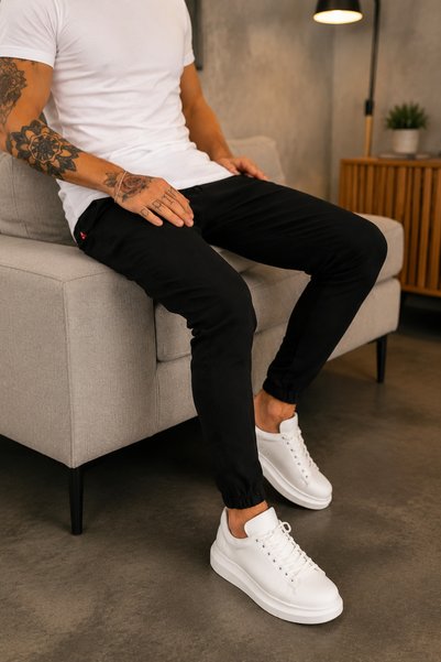 h&ç giyim Pantaloni din țesătură jogger cu elastic în talie și croială confor...