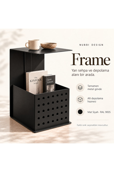 Frame Metal Yan Sehpa Modern Tasarım Depolama Hazneli Yan Sehpa