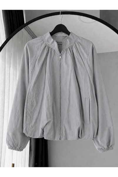 Hepsi Moda Zippered Short Parachute Jacket - 26157 - Gray