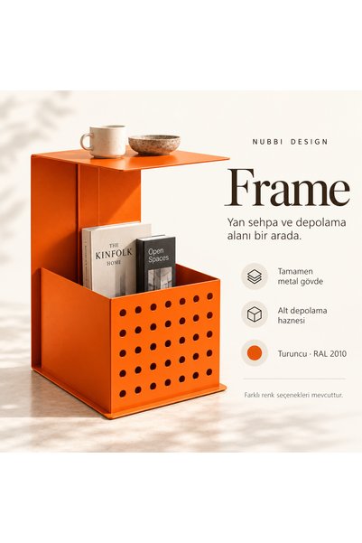 Frame Metal Yan Sehpa Modern Tasarım Depolama Hazneli Yan Sehpa