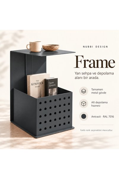 Frame Metal Yan Sehpa Modern Tasarım Depolama Hazneli Yan Sehpa
