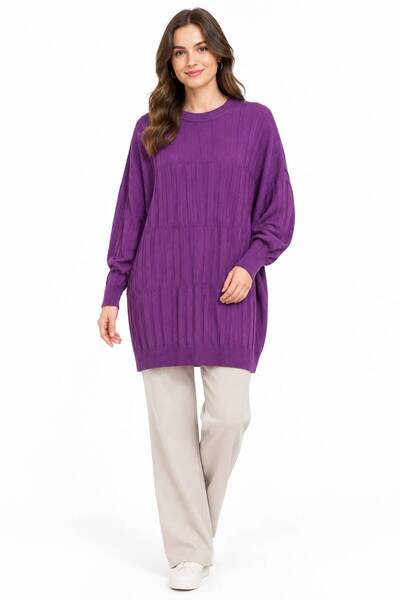 ÇALIKUŞU TRİKO Fi̇ti̇lli̇ Bat Sleeve Bluz M2482