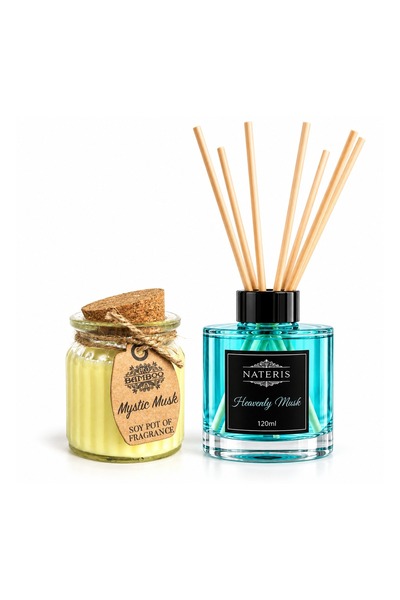 NATERIS Musk gift set: Mystic Musk candle 120 g + Celestial Musk diffuser 120 ml