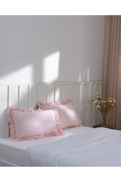 Madame Coco Rochelle 2-Pack 100% Cotton Ranforce Ruffle Pillowcases - Powder