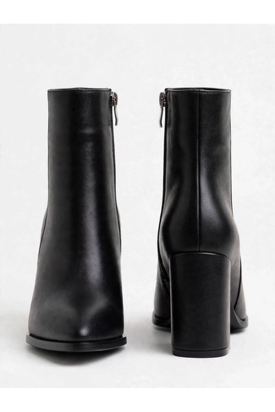 Solediya Women's Black Pointed-Toe Side-Zipper Thick-Heeled Casual Boots - He...