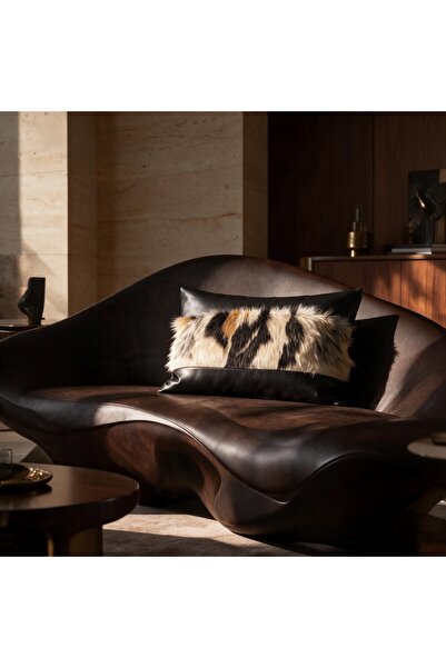 Framgan Noctis V2 Decorative Throw Pillow with Fur and Geometric Patterned Faux Leather Detail