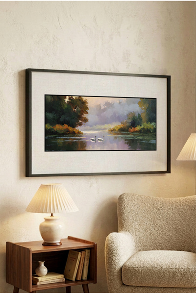 Zevahir Mobilya Dekorasyon 1 Piece Black Wooden Framed Oil Painting Effect Ro...