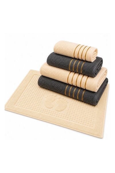NATERIS Set baie Tiwano, crem/grafit, 4 prosoape + covoraș crem 50x70 cm, 100...
