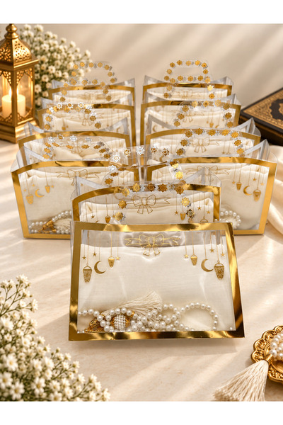LenaToptan 10 Pieces of Cream Gilded Flamed Cover and Rosary Set in a Bag