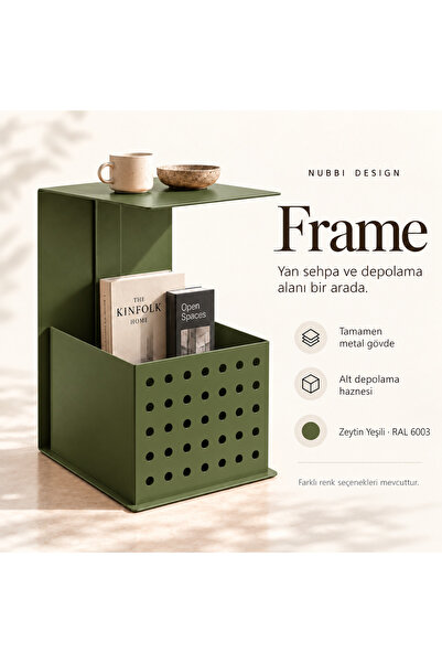Frame Metal Yan Sehpa Modern Tasarım Depolama Hazneli Yan Sehpa
