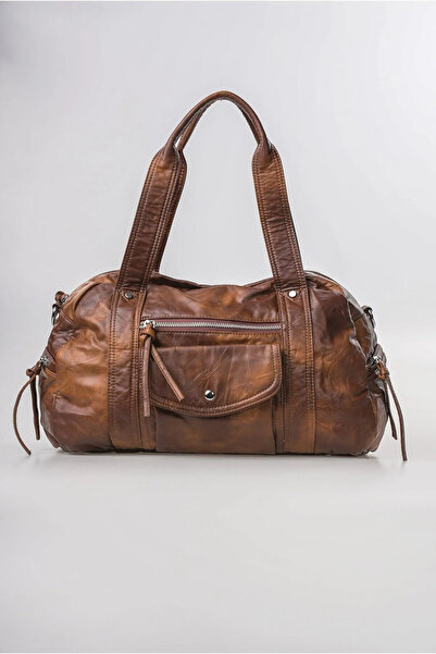 ÇÇS Women's Vintage Washed Leather Look Multi-Pocket Zippered Cylinder Model ...