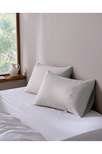 Madame Coco Aveline 2-Pack 100% Cotton Embroidered Pillowcases - Gray