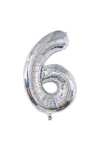 OEM Balon Petrecere din Folie Argintie Holografica Nr.6 - 82 cm