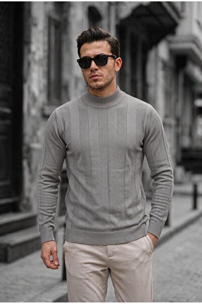 Oksit Seka 917 Striped Cotton Slim Fit Men's Half Fisherman Sweater