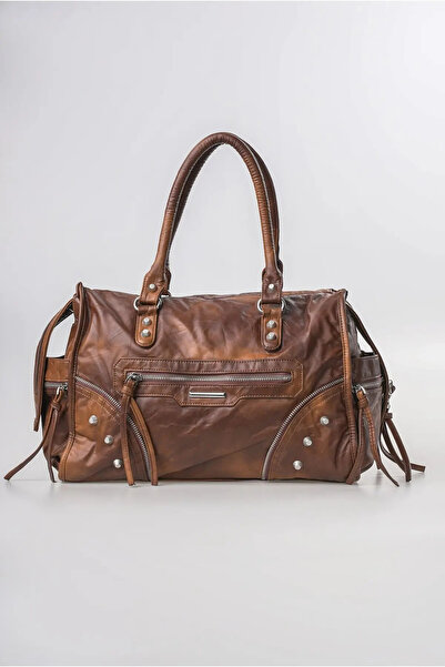 ÇÇS Women's Vintage Washed Leather Look Large Size Zipper Detailed Shoulder a...