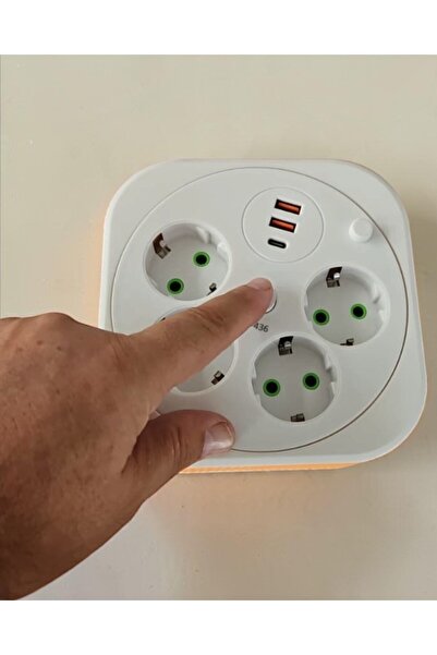 lstri Akım Korumalı Makaralı Kablolu 4'lü Anahtarlı Grup Priz, 2500W,3 Metre 2x USB - 1x TYPE-C Girişli, Üçlü Usb'li Priz, Çocuk Korumalı, Kısa Devre Korumalı