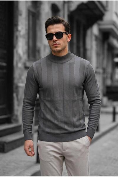 Oksit Seka 917 Striped Cotton Slim Fit Men's Half Fisherman Sweater