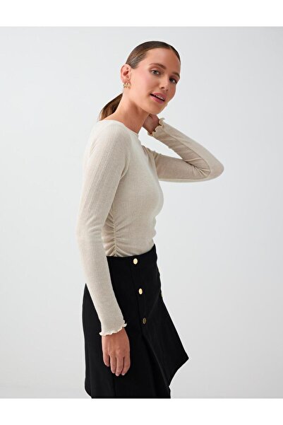 Jimmy Key Stone Kayık Collar Drawstring Detailed Slim Fit Blouse