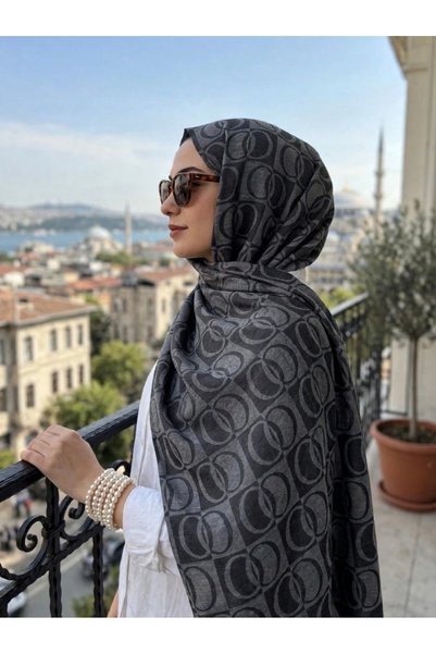 Pamuk elyaf halka desen siyah gri ŞAL kayma yapmaz