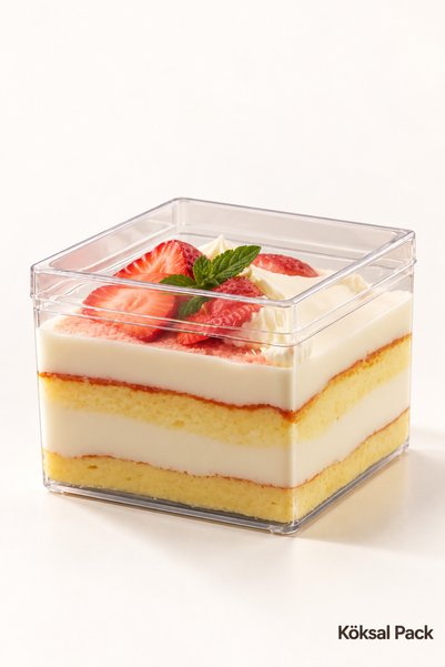 Köksal Pack 6 Pieces 250 Cc Square Transparent Dessert Bowl and Lid Set