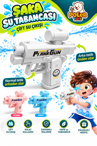 POLER TOYS PRANKGUN ŞAKA SU TABANCASI ÇİFT ÇIKIŞLI ŞAKA SU SİLAHI