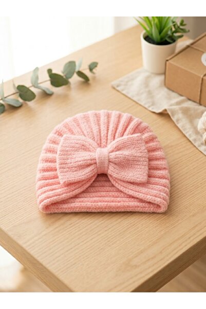 Victorino Turban Tricotat Roz Pudră pentru Fetițe cu Fundă - Căciulă Elegantă...