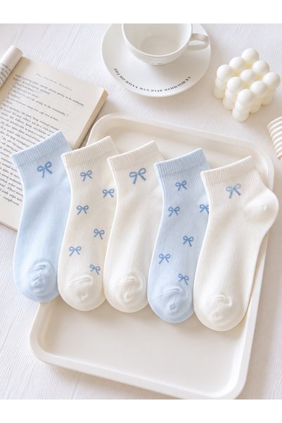 WALTAŞ Black Arden Socks Kadın Fiyonk Desenli Kolej Çorap 5 Çift