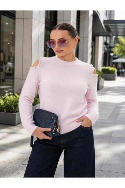 citycenterfashion Pulover tricotat pentru femei, cu perle și design cu fereas...