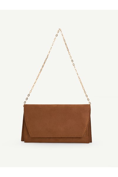 SHAKA Tan Suede Shk350 Chain Strap, Magnetic, 3 Compartments, Women's Evening...