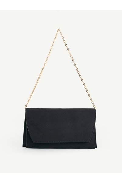SHAKA Black Suede Shk350 Chain Strap, Magnetic, 3 Compartments, Women's Eveni...