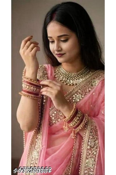 Generic Brand Pink Colour Embroidered Sequence Work Saree with Unstitched Blo...