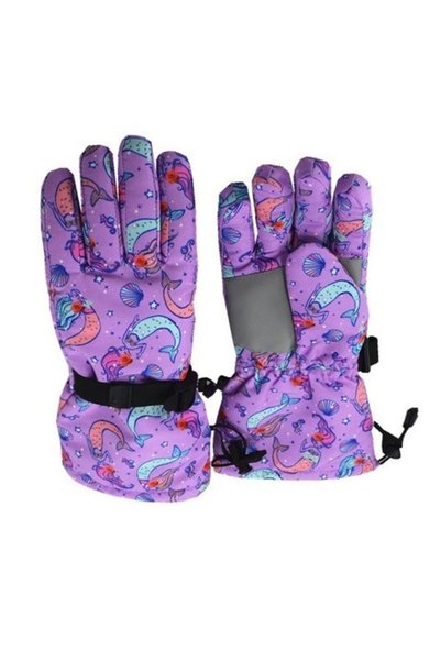 Petityu Waterproof Girls' Gloves Ski and Snowboard Gloves Purple Mermaid 5-10...