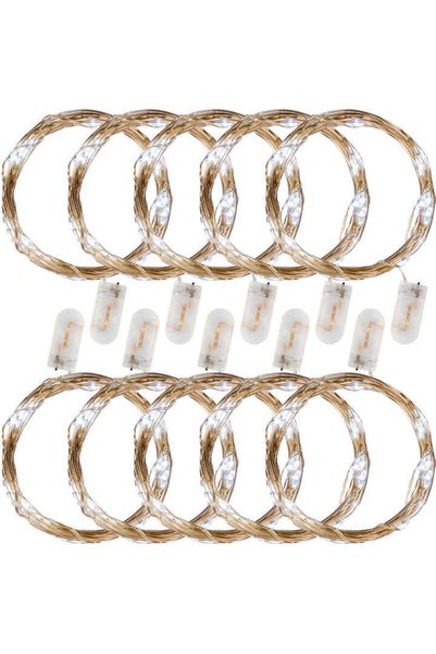 GORILLA Set de 10 instalatii tip fir, 25 led-uri, alb/rece, alimentare pe bat...