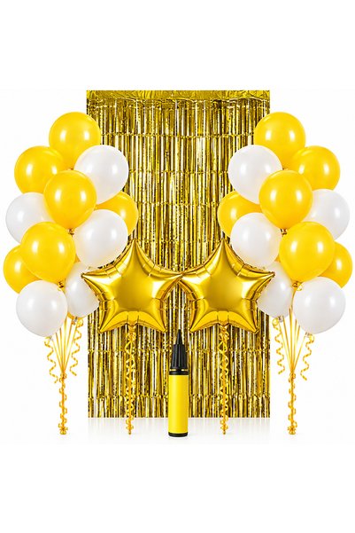 genaja Set Decorativ Galben cu 20 Baloane Latex Galbene și Albe, 2 Stele din ...