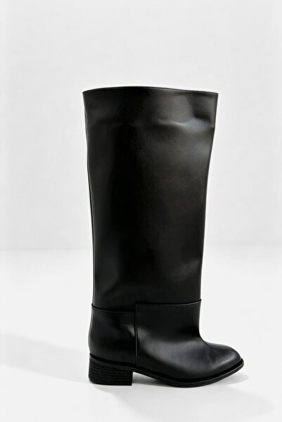 Shoebutik Nolia Black Leather Extra Large Cut Women's Boots