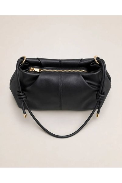 Zealous Renewed Strap Knot Detailed Medium Size Women's Faux Leather Zippered Shoulder Bag