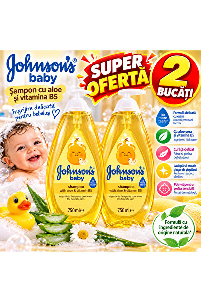 Johnson's Pachet 2 x Johnson’s Baby Șampon cu Aloe Vera și Vitamina B5, 750 m...