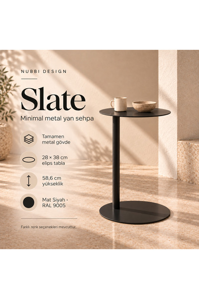 Slate Metal C Sehpa Modern Tasarım Elips Tablalı Minimalist Koltuk Yanı Sehpa